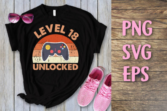 Level 18 Unlocked Vintage Birthday SVG and Back to School T-Shirt Design for Print on Demand